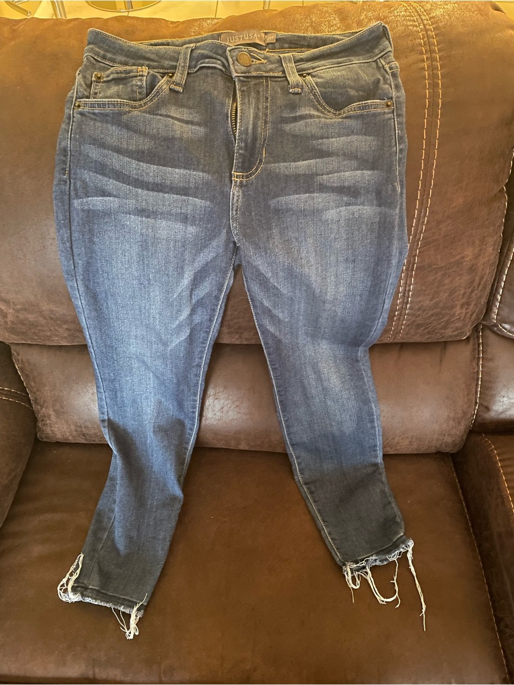 Just USA Dark Blue Distressed Ankle Jeans